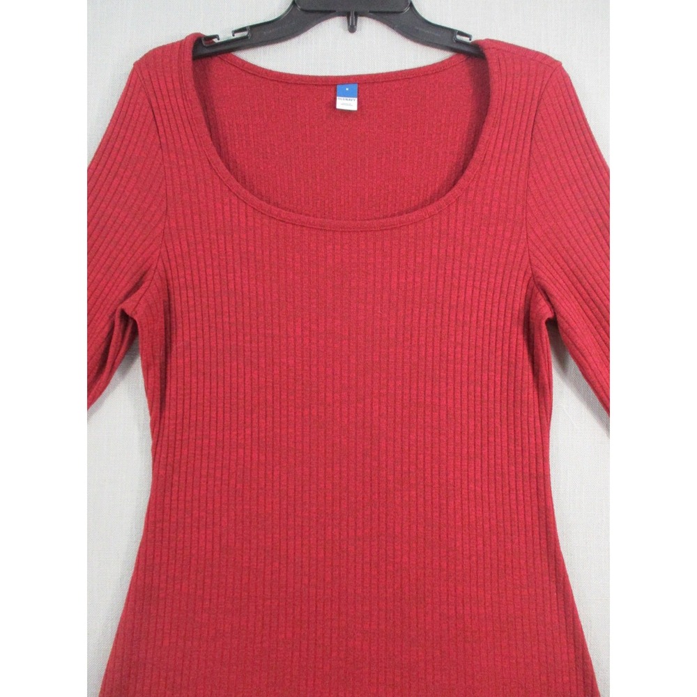 Old‎ Navy Womens Medium Burgundy Red Ribbed Long Sleeve Scoop Neck Mini Dress - Picture 2 of 10